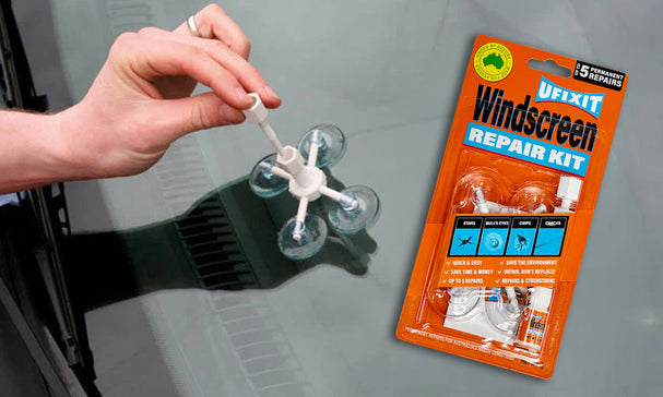 UFIXIT Windscreen Repair Kit retail box packaging.