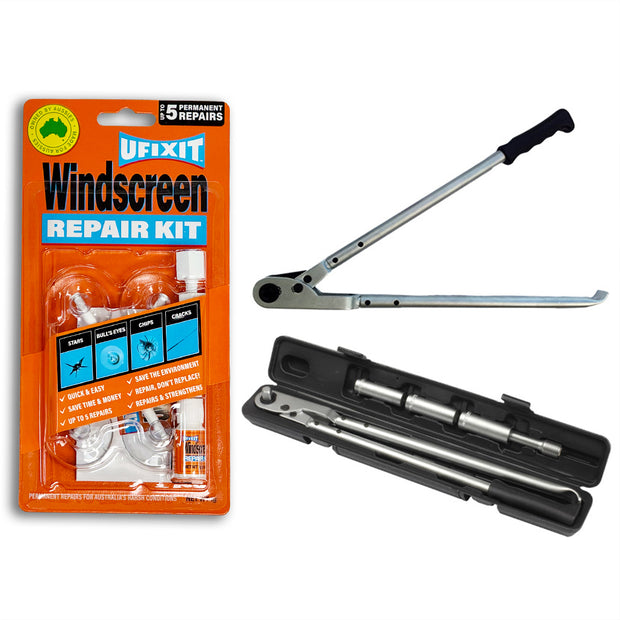 Windscreen Repair Kit & Tyre Ratchet Bundle