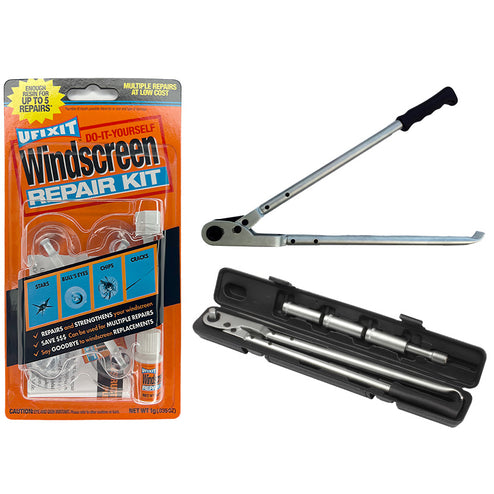 Windscreen Repair Kit & Tyre Ratchet Bundle