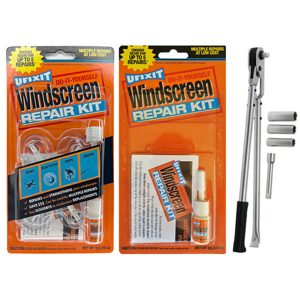 Windscreen Repair Kit, Windscreen Refill Kit & Tyre Ratchet Bundle